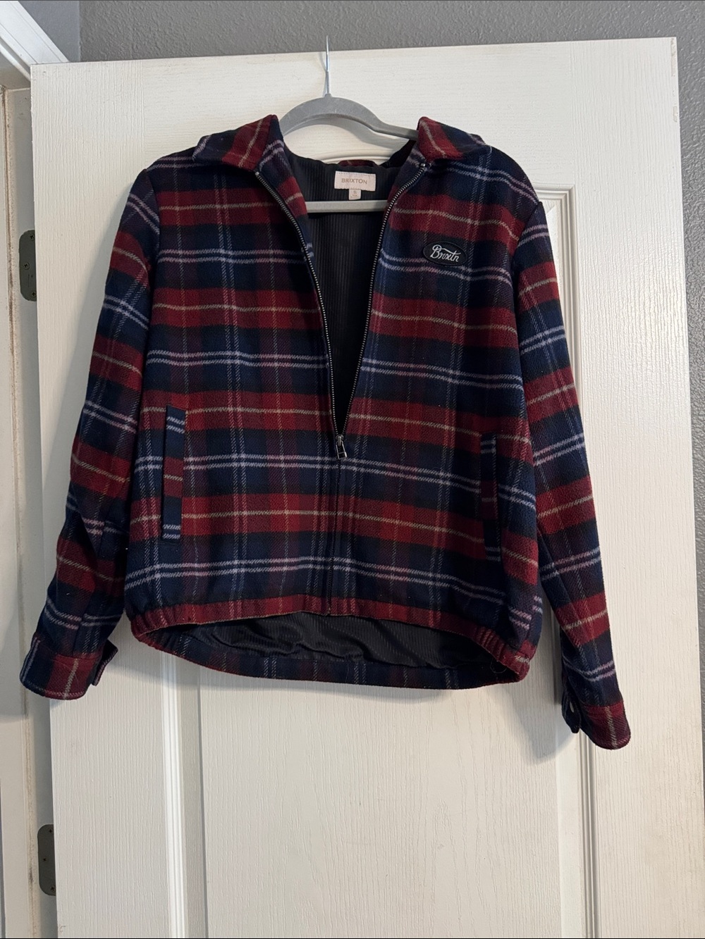 Brixton Burgundy & Navy Plaid Zip-Front Jacket